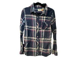 Le Tigre Blue Pink Flannel Women's Button Up Size XL